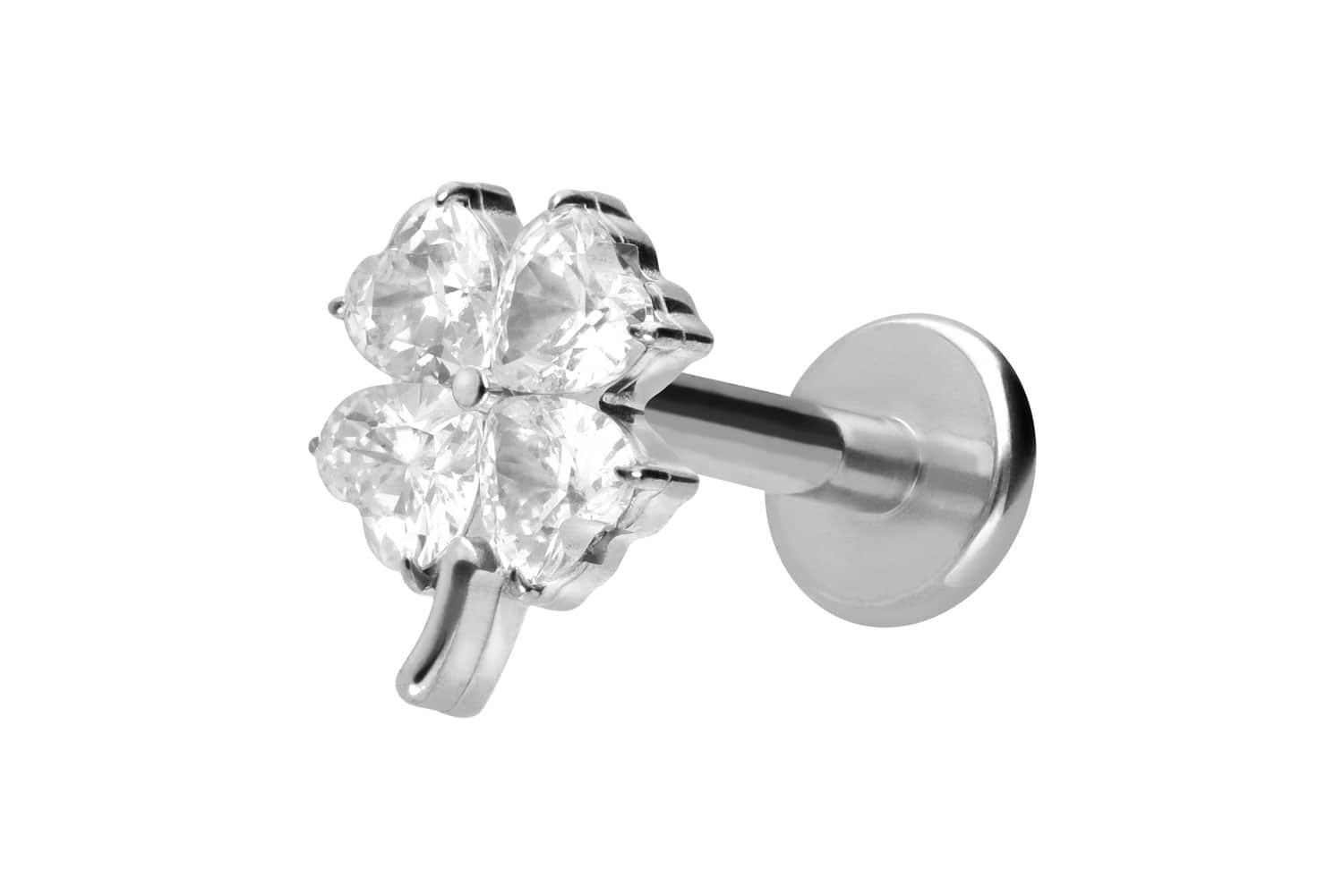 Titan Labret Piercing mit Innengewinde KRISTALLKLEEBLATT